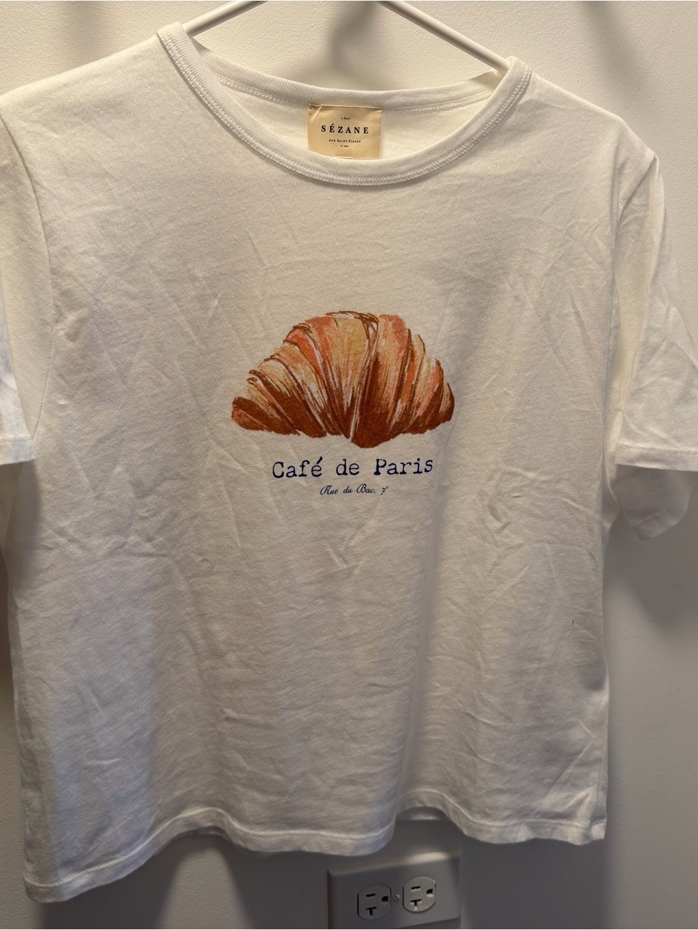 Sezane Crossaint Blanc (white) Cropped Tee Shirt